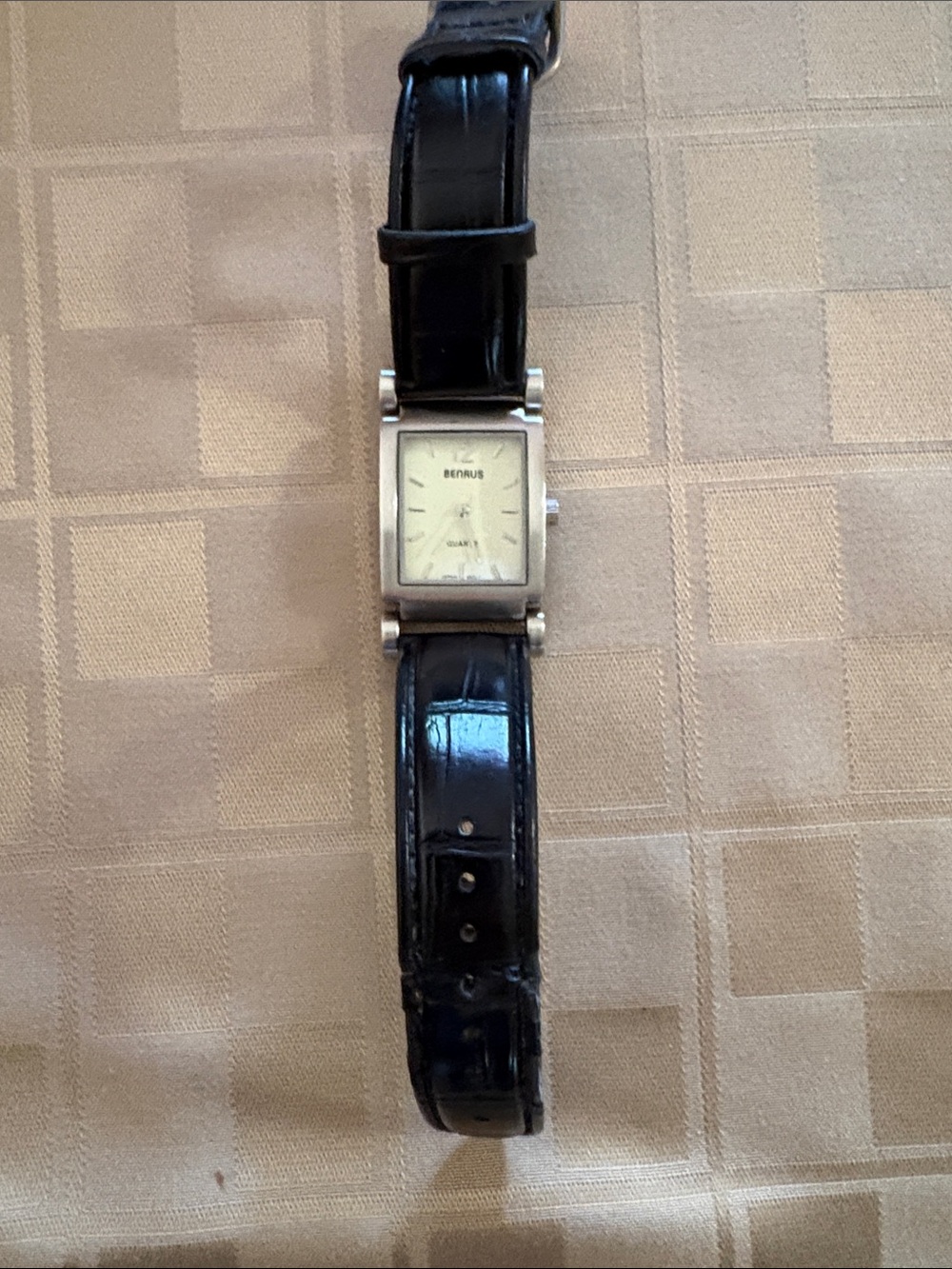 Benrus Men's Black Leather Strap Dress Watch
